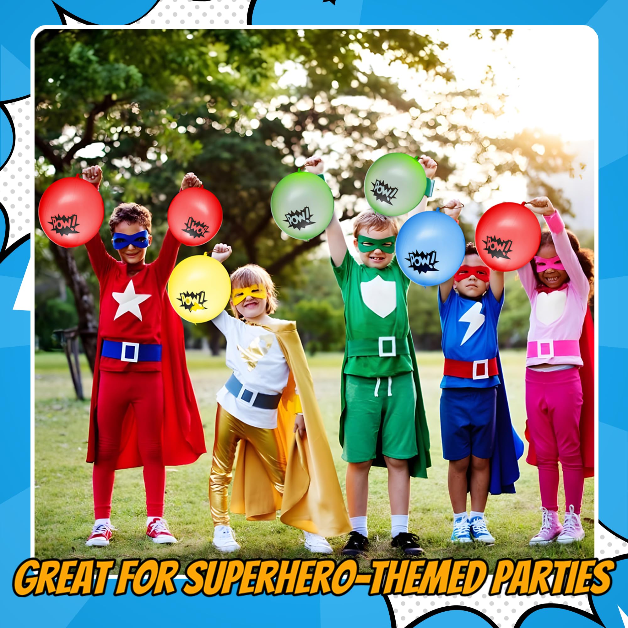 Superhero Punch Balloons - Bulk, Large Punching Balloons for Kids, Inflatable Punch Balls for Carnival Prizes, Goodie Bag Stuffers for Kids, Superhero Theme Birthday Party Favors Toys